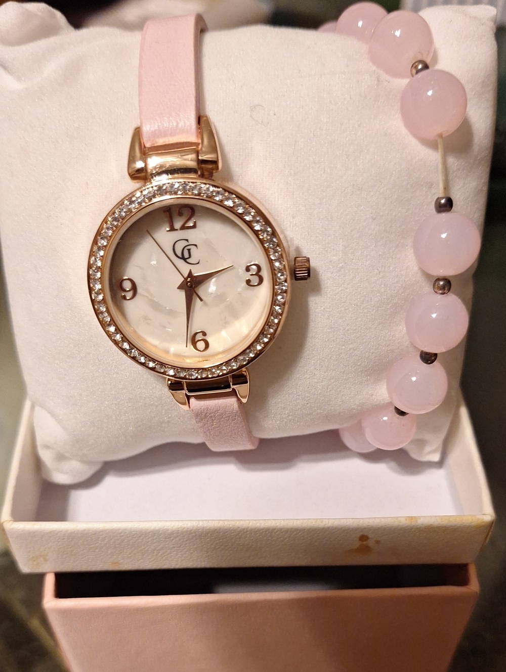 CG Ladies Rose Gold Crystal-Bezel Watch with Pale Pink Leather Strap